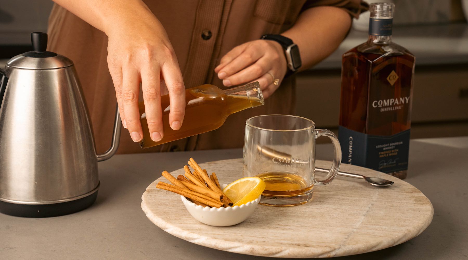 Hot toddy made with bourbon whiskey.